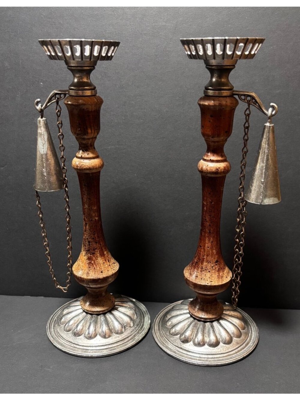 Dilly Mfg Wood And Metal Candle Holders With Attached Snuffer VTG70s Made In USA